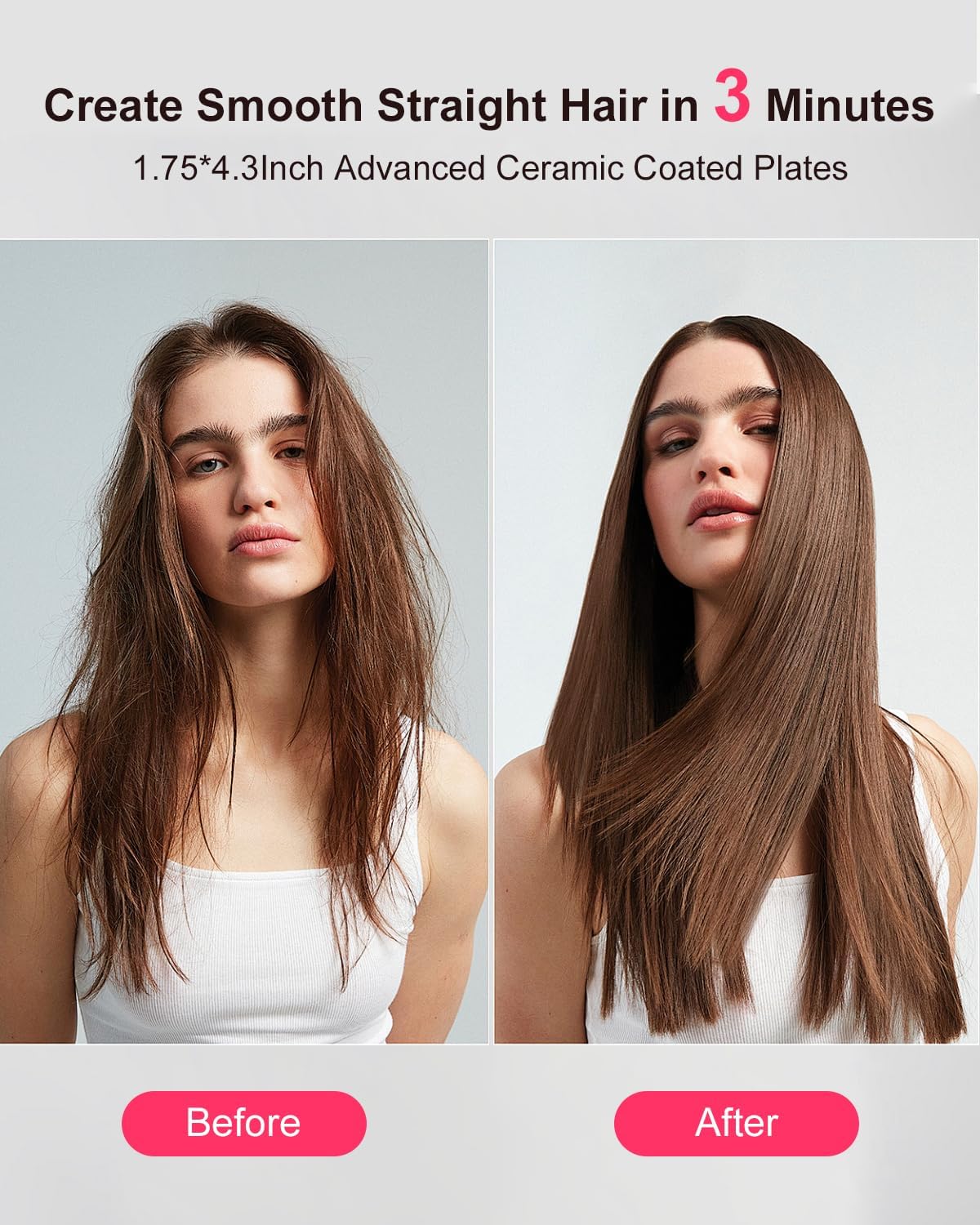 Nano Hair Straightener - Wide Plates with Advanced Ceramic Coating | Ultra-Fast Heat Up & Auto Safety Shut Off for Thick Hair