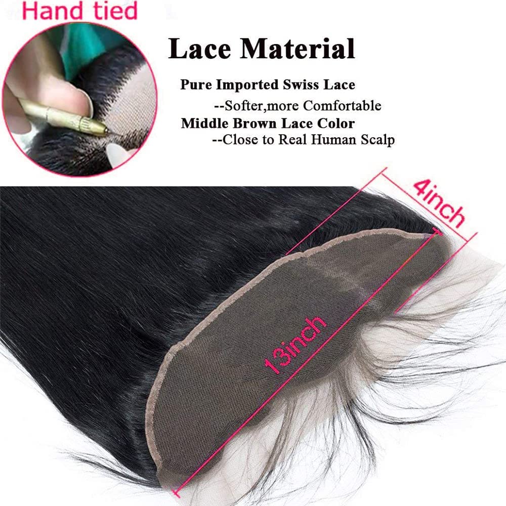 13x4 Lace Frontal Closure Ear to Ear HD Lace Frontal 14 Inch Brazilian Straight Frontal Lace Closure Virgin Human Hair Frontals Natural Black 150% Density