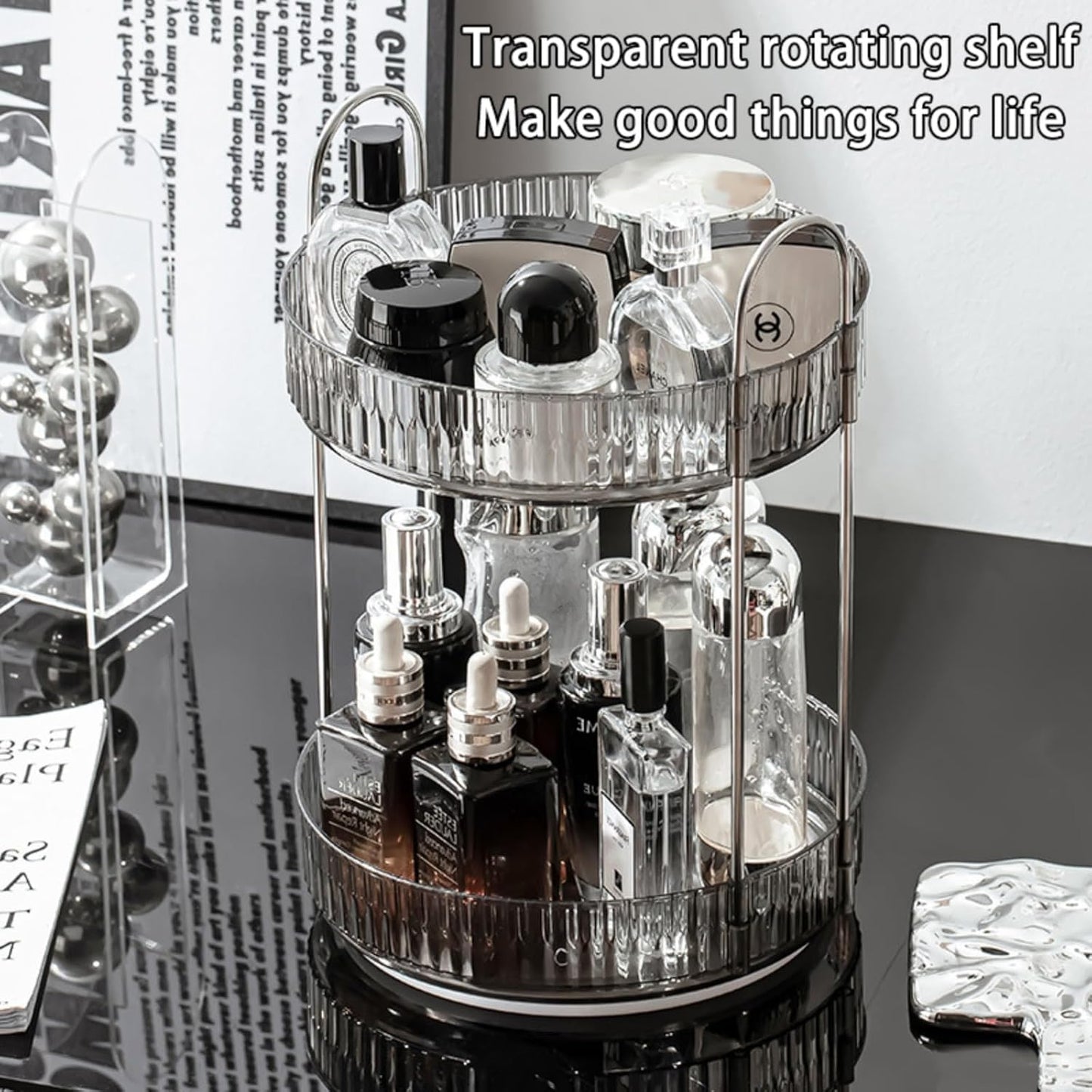 Transparent Rotating Storage Rack - Modern Multifunctional Double-Layer Organizer for Skin Care Products | Large Capacity, Dust-Proof