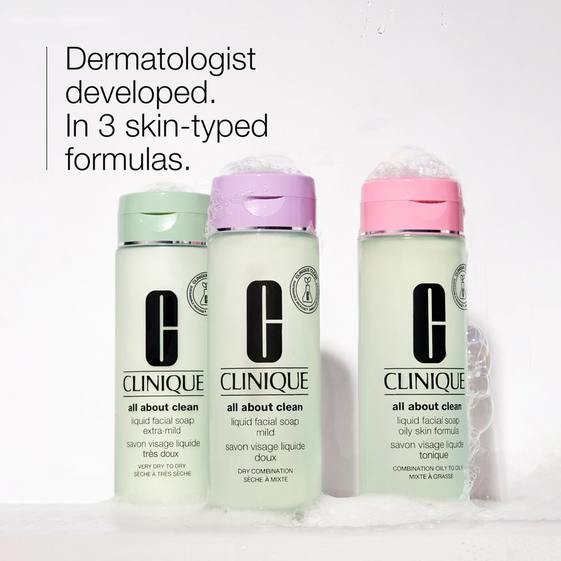 Clinique 3-Step All About Clean Liquid Facial Cleanser Soap | Face Wash For Very Dry To Dry Skin Types | Type 1, 6.7 Fl Oz