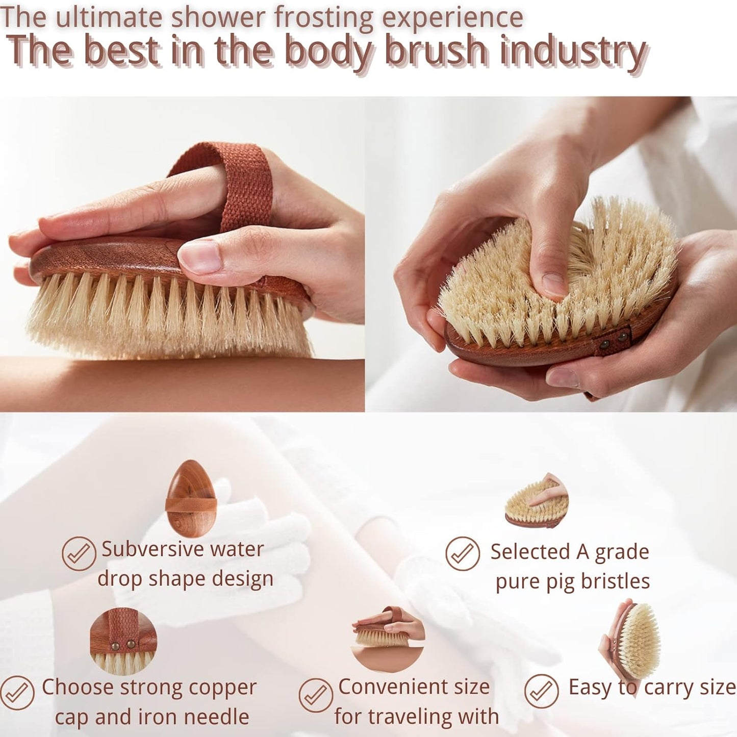 Premium Dry Brushing Body Brush - Exfoliating Shower Brush for Glowing Skin | Portable Dry/Wet Exfoliator for Silky Smooth Results