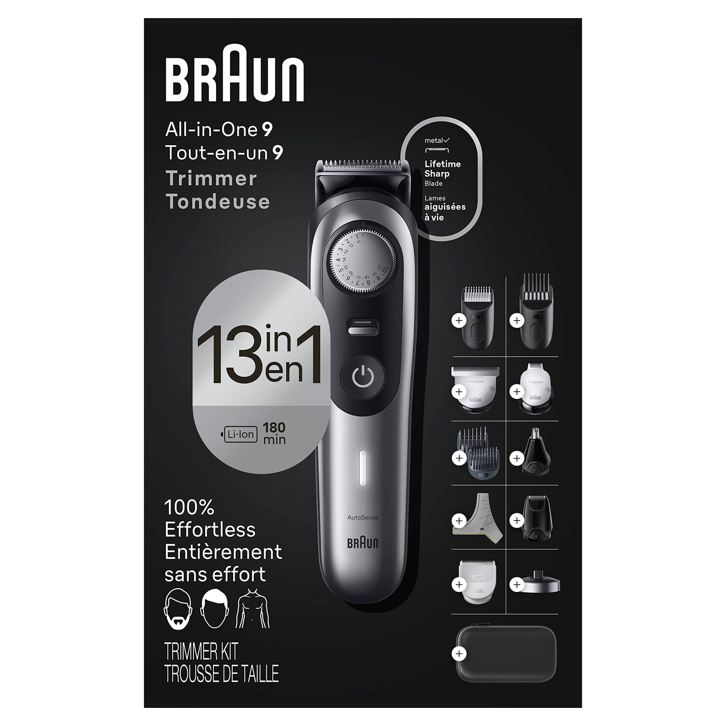 Braun All-in-One Series 9 Beard and Body Trimmer, AIO 9535 for Men with Gillette Labs Razor, Cordless Grooming System with Precision Length Control, Rechargeable Electric Facial Hair Tool