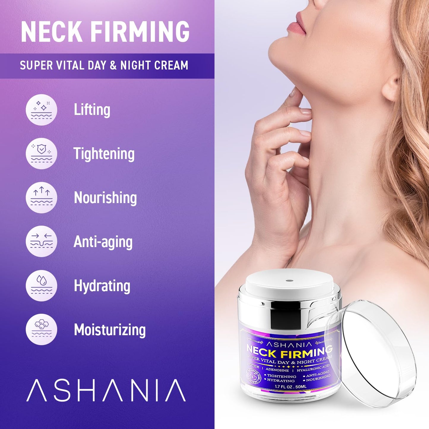 Ashania Neck Firming Cream: Neck Creams for Tightening and Firming - Korean Skin Care Tighten and Lift Neck Cream Advanced Fomula 1.7 Fl Oz