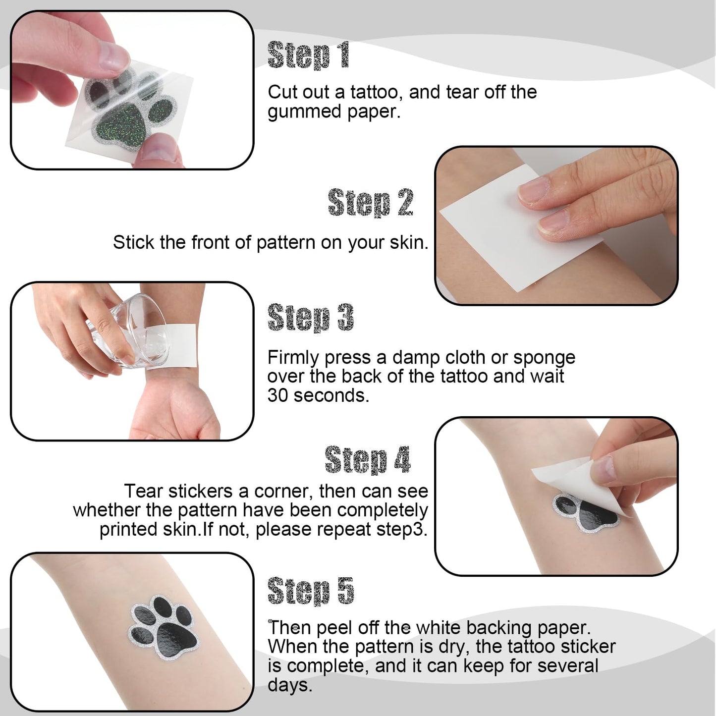 Blulu 25 Sheets 200 Pcs Glitter Paw Print Tattoos Temporary Glitter Dog Paw Print Face Tattoos Dog Stickers Removable for Cheer Patrol Women Face Body Arm House Party Supplies(Black)