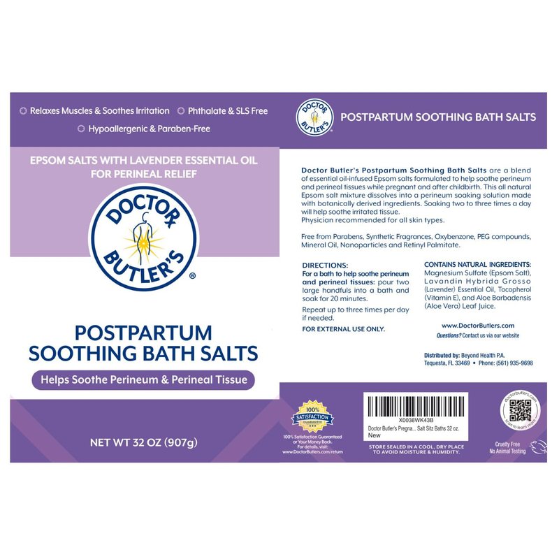Doctor Butler’s Postpartum Soothing Bath Salts – Epsom Bath Salts for Women for Postpartum Recovery, Hemorrhoids, Discomfort, and Helps Soothe Perineum and Perineal Tissues After Birth (32 oz.)