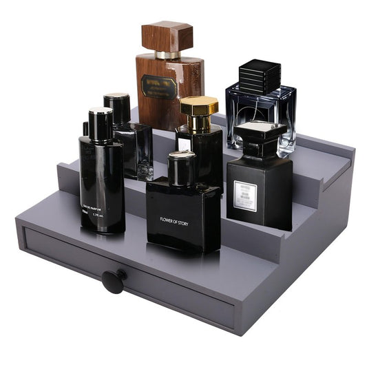 Fengligoo 3 Tier Cologne Organizer for Men - Wooden Cologne Perfume Display Stand with Drawer and Hidden Compartment, Mens Cologne Rack Holder Shelf for Organizing and Storing