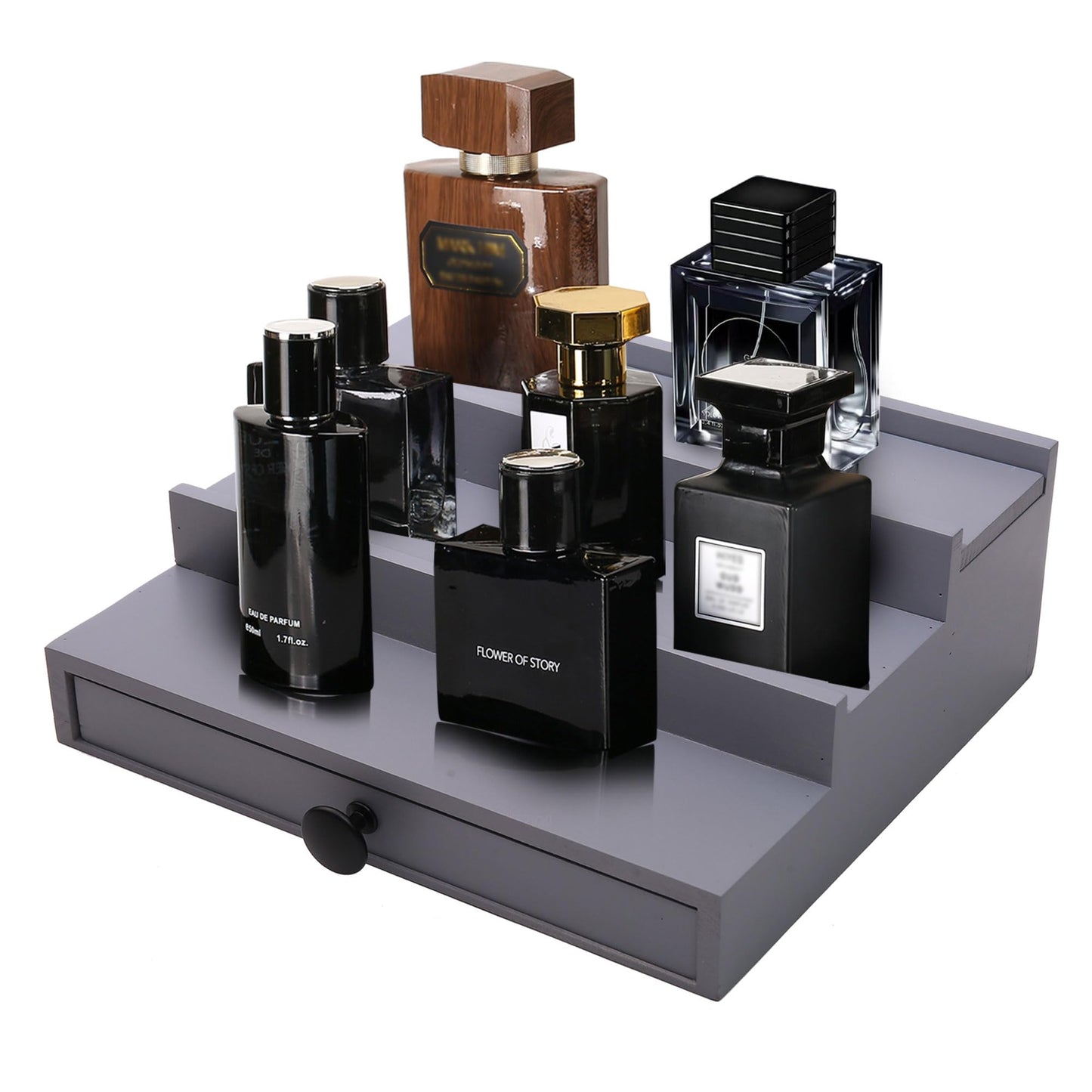 Fengligoo 3 Tier Cologne Organizer for Men - Wooden Cologne Perfume Display Stand with Drawer and Hidden Compartment, Mens Cologne Rack Holder Shelf for Organizing and Storing