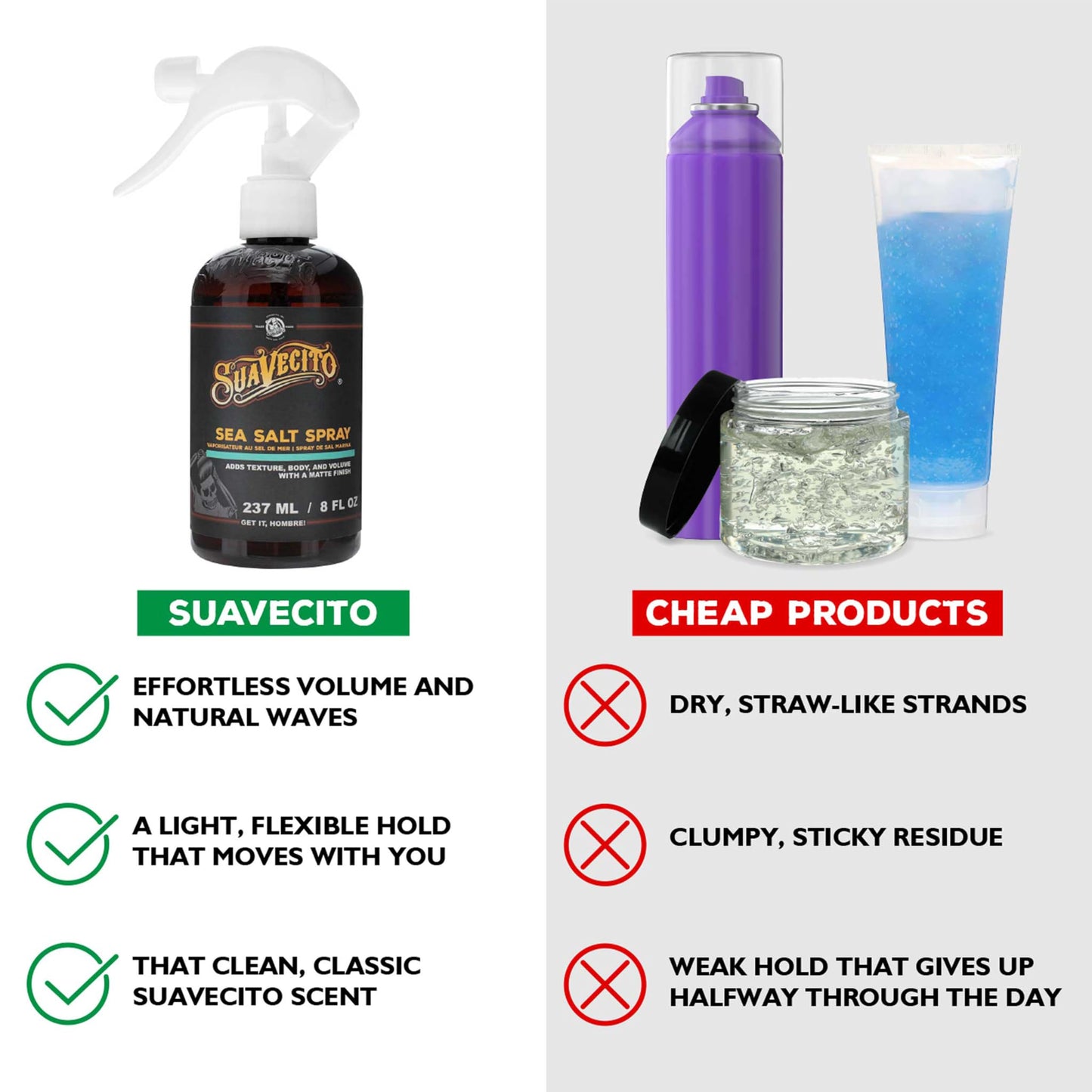 Suavecito Sea Salt Spray - Natural Hair Volume and Texture with Light Flexible Hold for Men, Alcohol & Paraben-Free, 8 oz