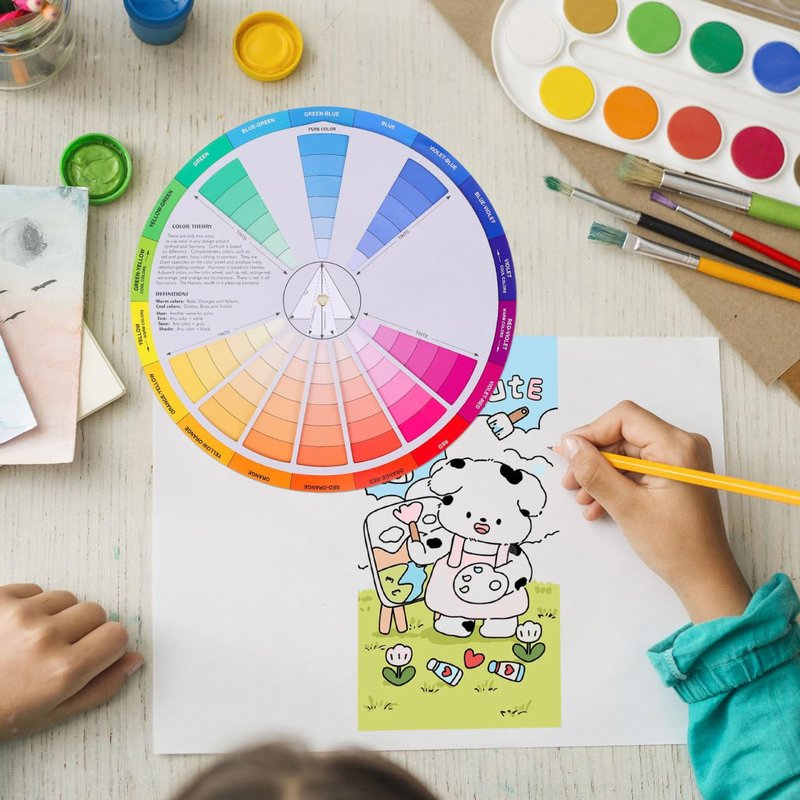 Color Wheel, Creative Color Wheel, Paint Mixing Learning Guide, Art Class Teaching Tool for Makeup Blending Board Chart Mix Colours 9.1 Inch