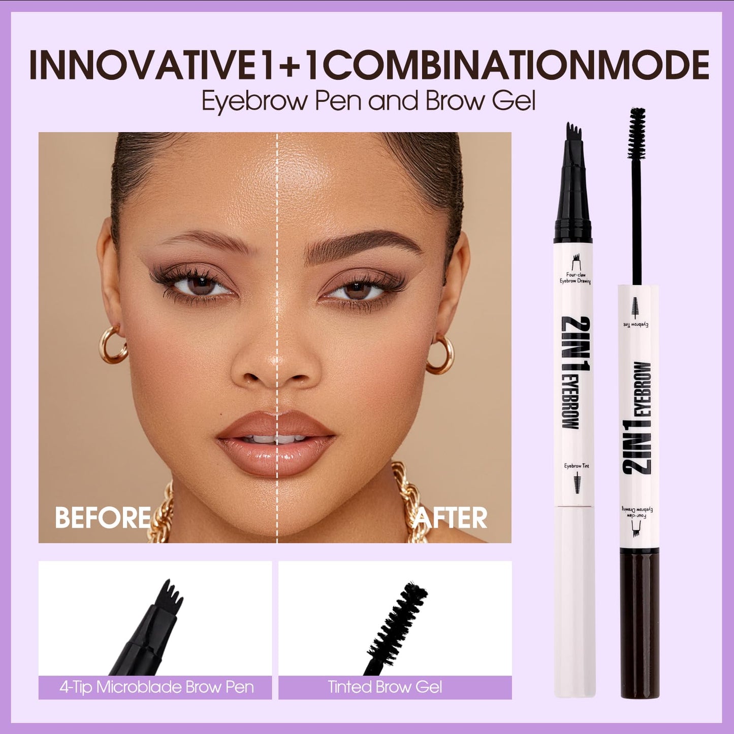 2-in-1 Makeup Eyebrow Pen with Powder: Dark Brown, for Grooming & Shaping Eyebrow, Waterproof, Ultra-Fine 4 Micro-Fork Tip, Powder for Shaping, Filling, and Decorating Brows, M-RM-X0