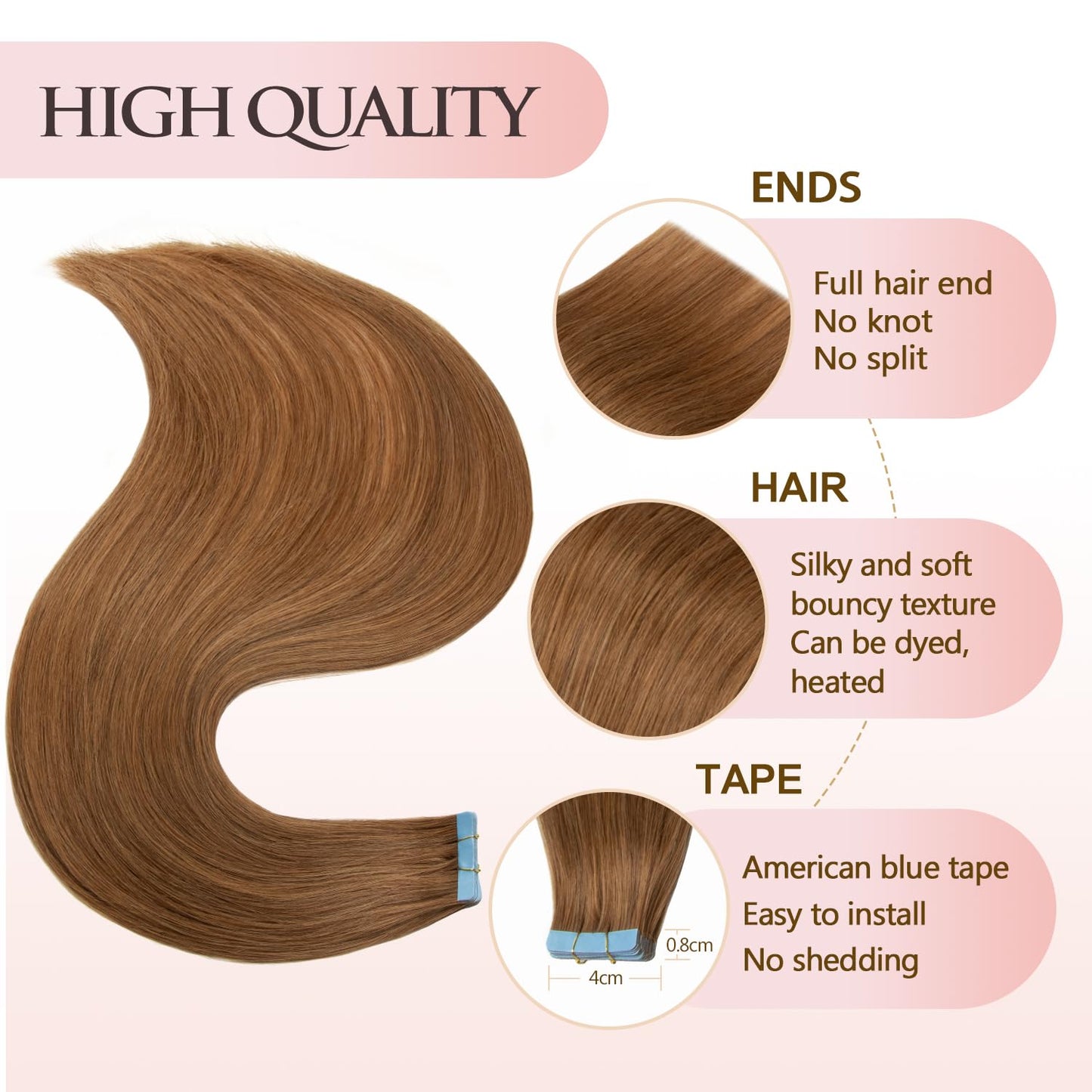 AGMITY Hair Extensions Tape in 100% Real Human Hair #30 Light Brown 16 inches 20pcs 40g/pack Invisible Thick Hair Extensions Tape in Real Human Hair(16 inches #30 Light Brown)