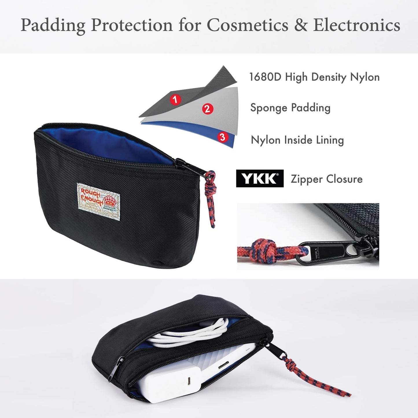 Rough Enough Small Tech Storage Pouch EDC Travel Cable Organizer