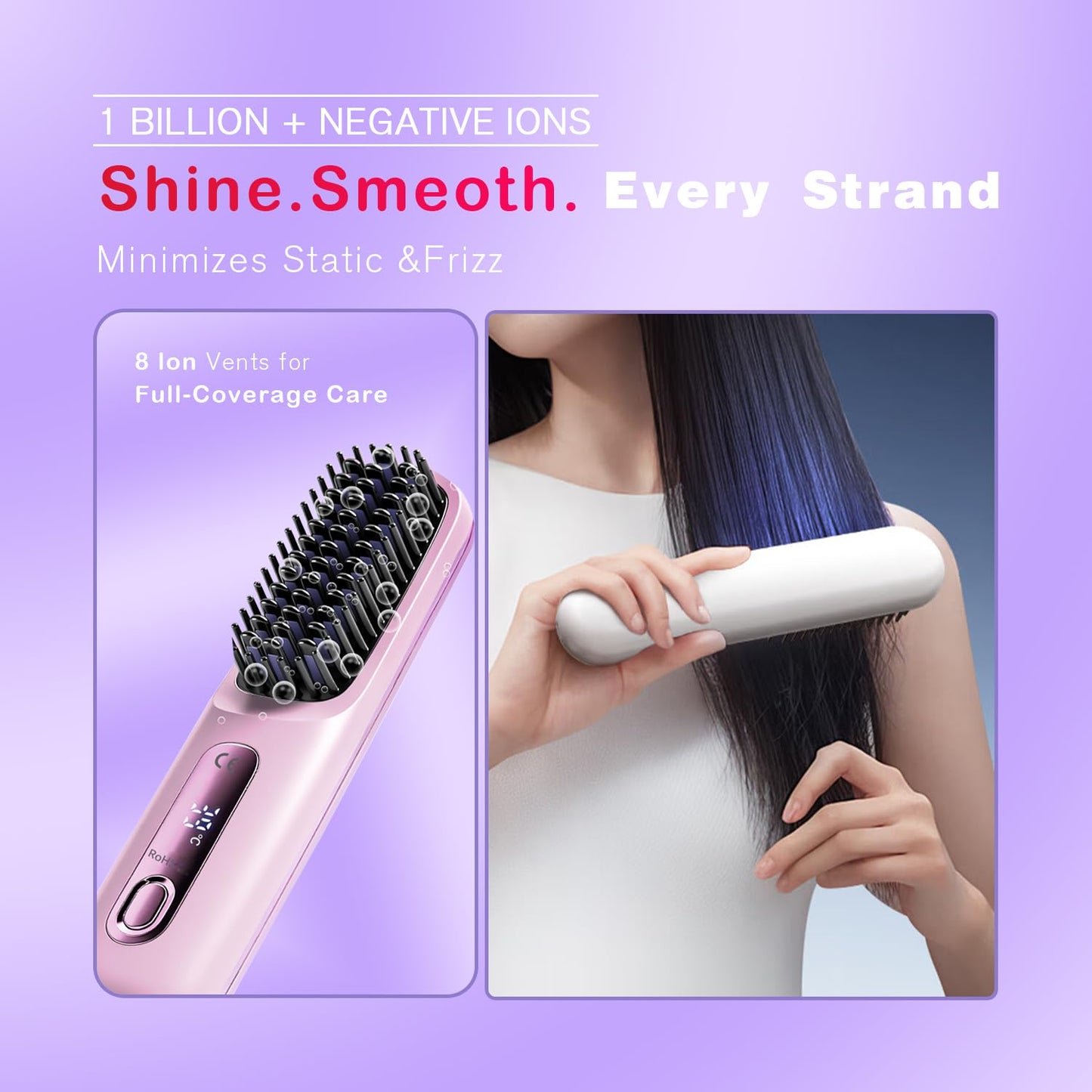 Pro Straightener Hair,Gobrush Cordless Hair Straightener,Portable Hot Comb,Compact & Travel-Friendly,Fast Heating