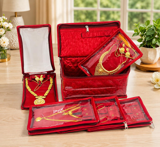 atorakushon Satin Makeup Pouches Cosmetic Necklace Earrings Jewellery Organizer For Women Maroon (Maroon)