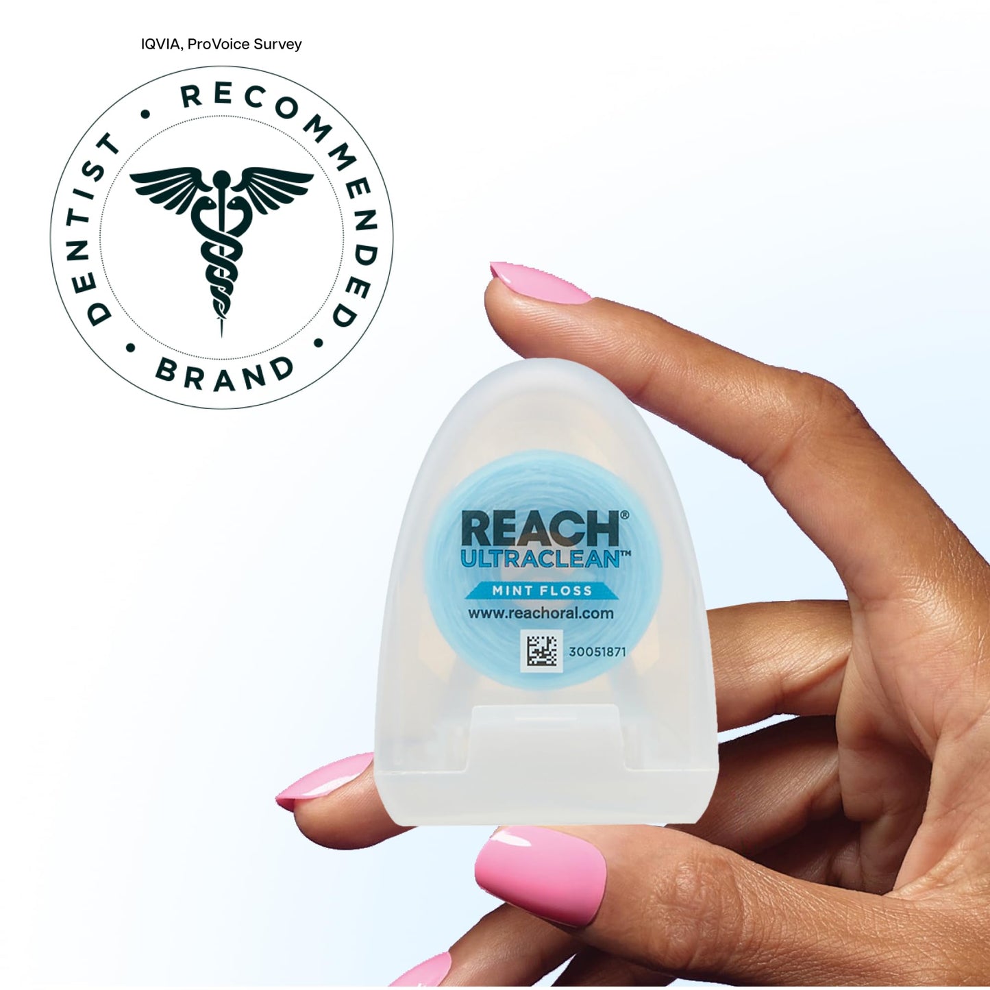 REACH Ultraclean Dental Floss, Mint, Plaque Remover for Teeth, Shred Resistant, Waxed, Easy on Gums & Teeth, Mint, Oral Care, PFAS Free, for Adults & Kids, 1 Pack, 30 yd