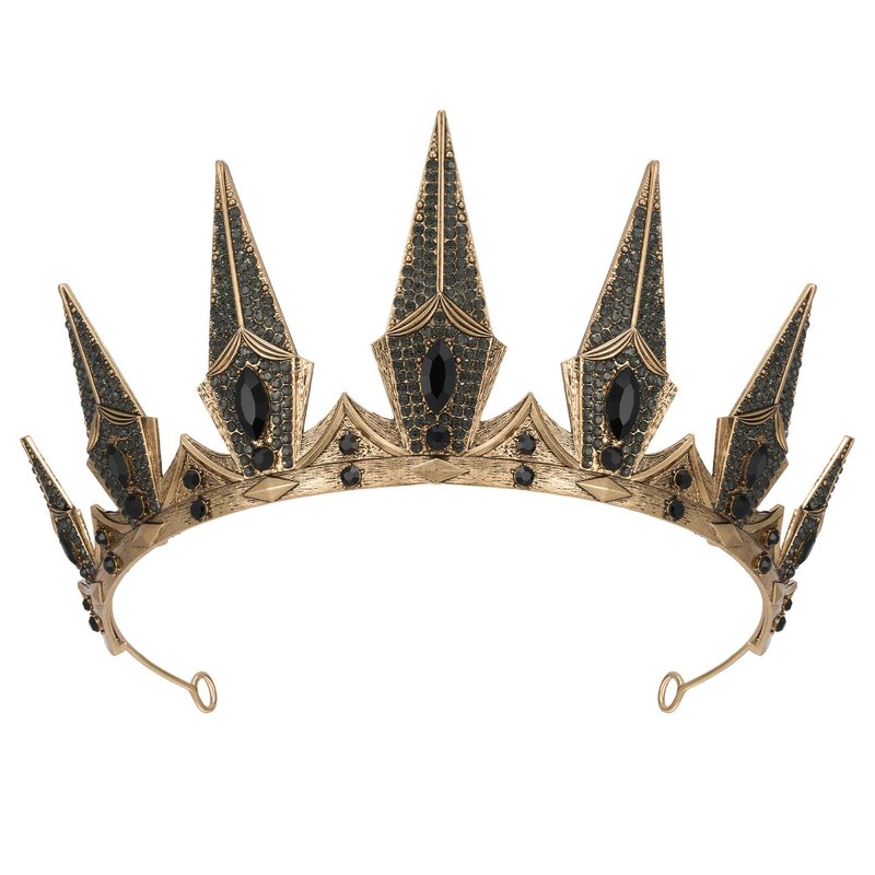 SWEETV Gothic Crowns for Women Black Tiara Queen Crown Witch Hair Accessories for Costume Halloween Prom Party, Gold