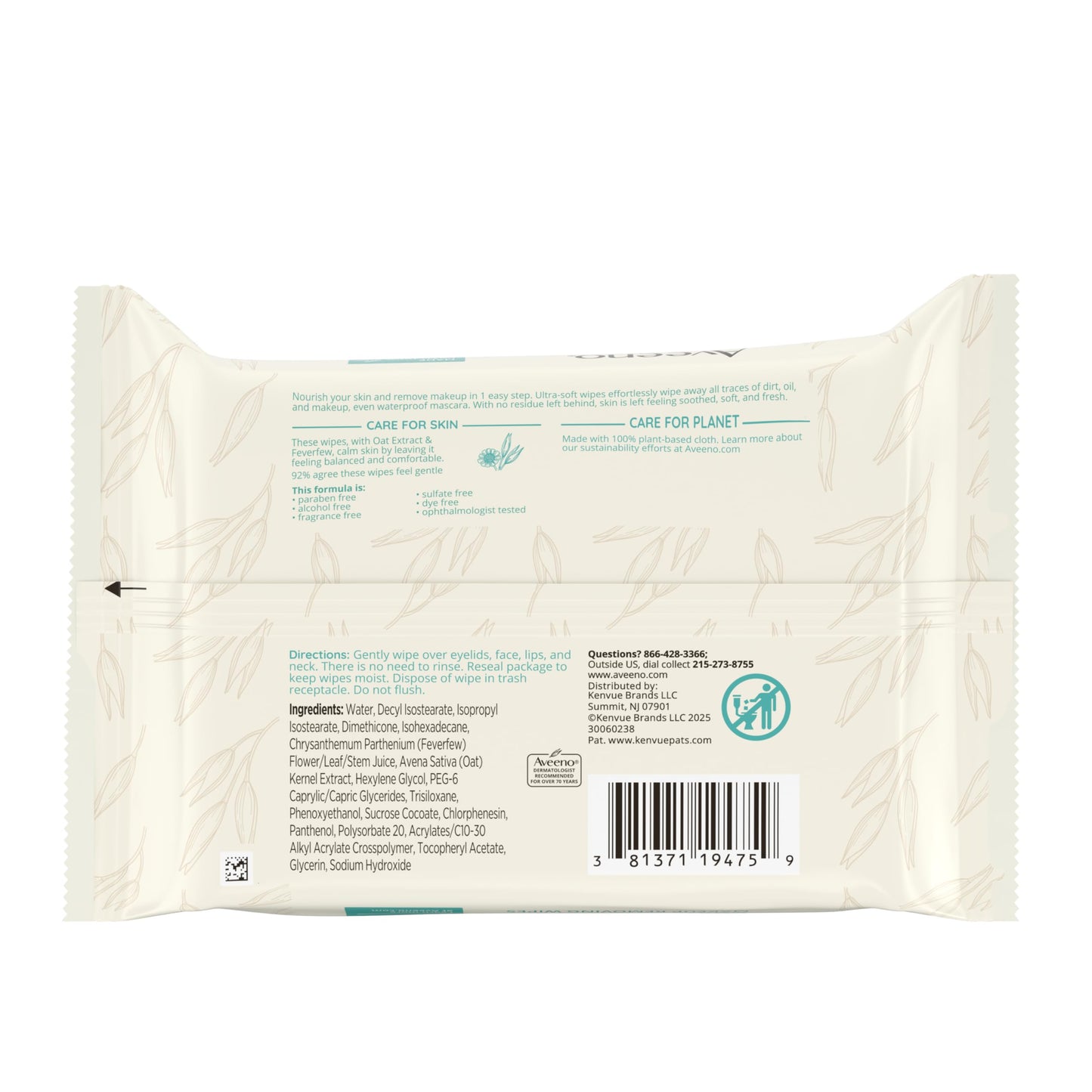 Aveeno Calm + Restore Unscented Makeup Remover Wipes for Face, Fragrance-Free Facial Towelettes with Oat Extract & Calming Feverfew, Sensitive Wipes Leave Skin Feeling Soothed, Alcohol-Free, 25 Ct