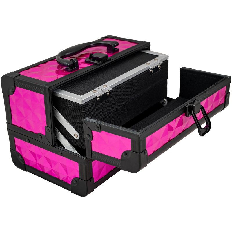 SHANY Chic Makeup Train Case Cosmetic Box Portable Makeup Case Cosmetics Beauty Organizer Jewelry storage with Locks, Multi trays Makeup Storage Box with Makeup Mirror - Polite PINK