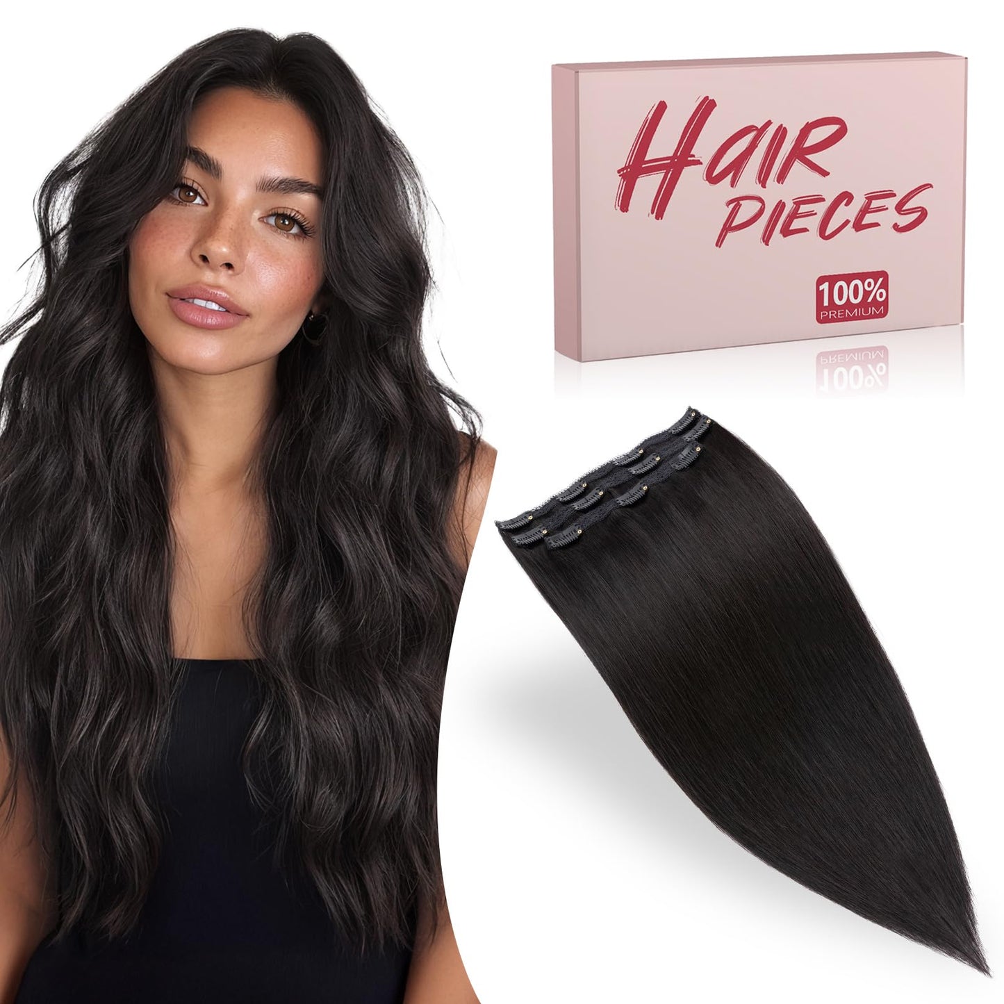 TESS 3 PCS Hair Extensions Clip ins Real Human Hair Straight Hair Extension for Women Soft Lace Wefts Invisible Clip in 16 Inches Natural Black