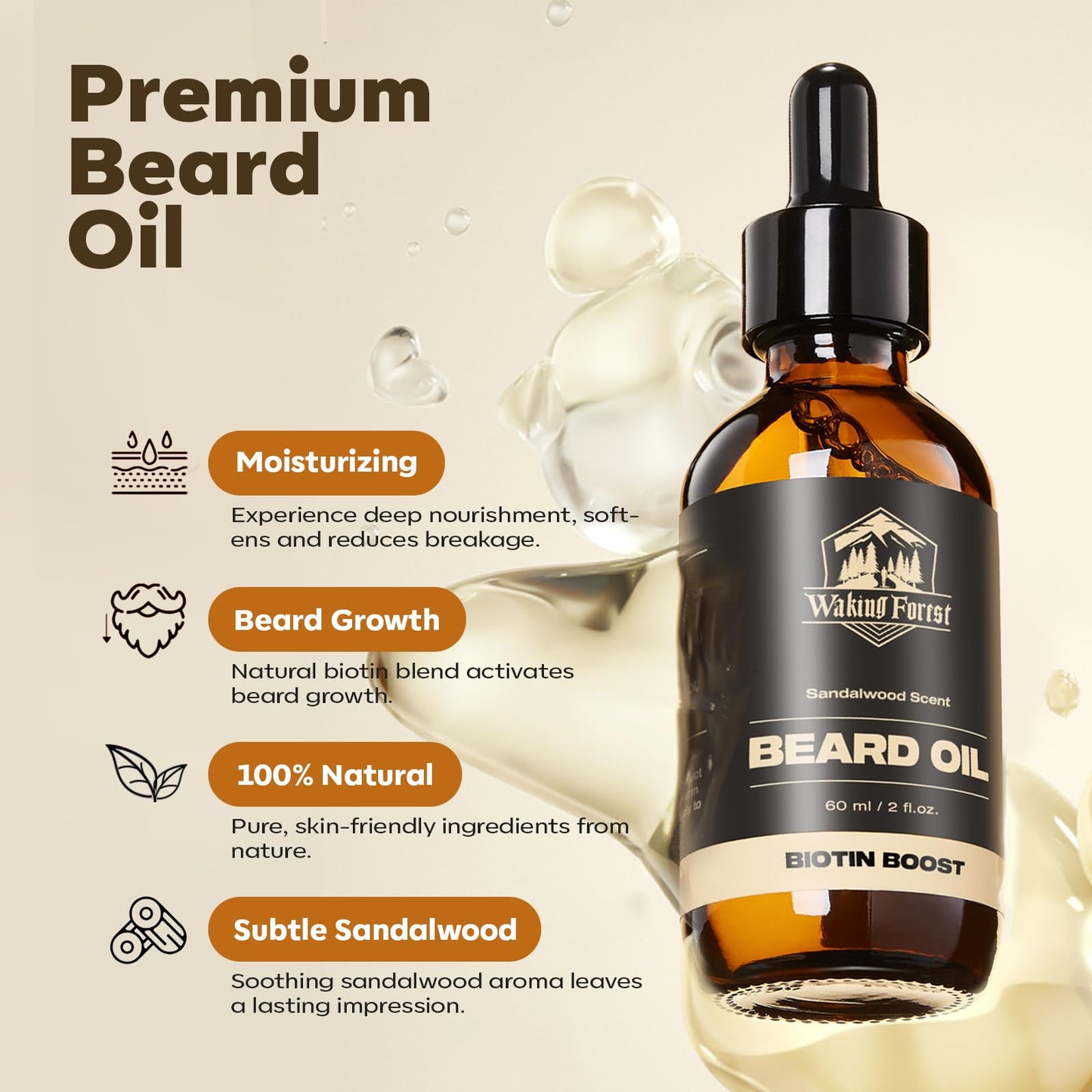 Waking Forest Beard Growth Oil with Biotin Bundle with Beard Oil Sandalwood
