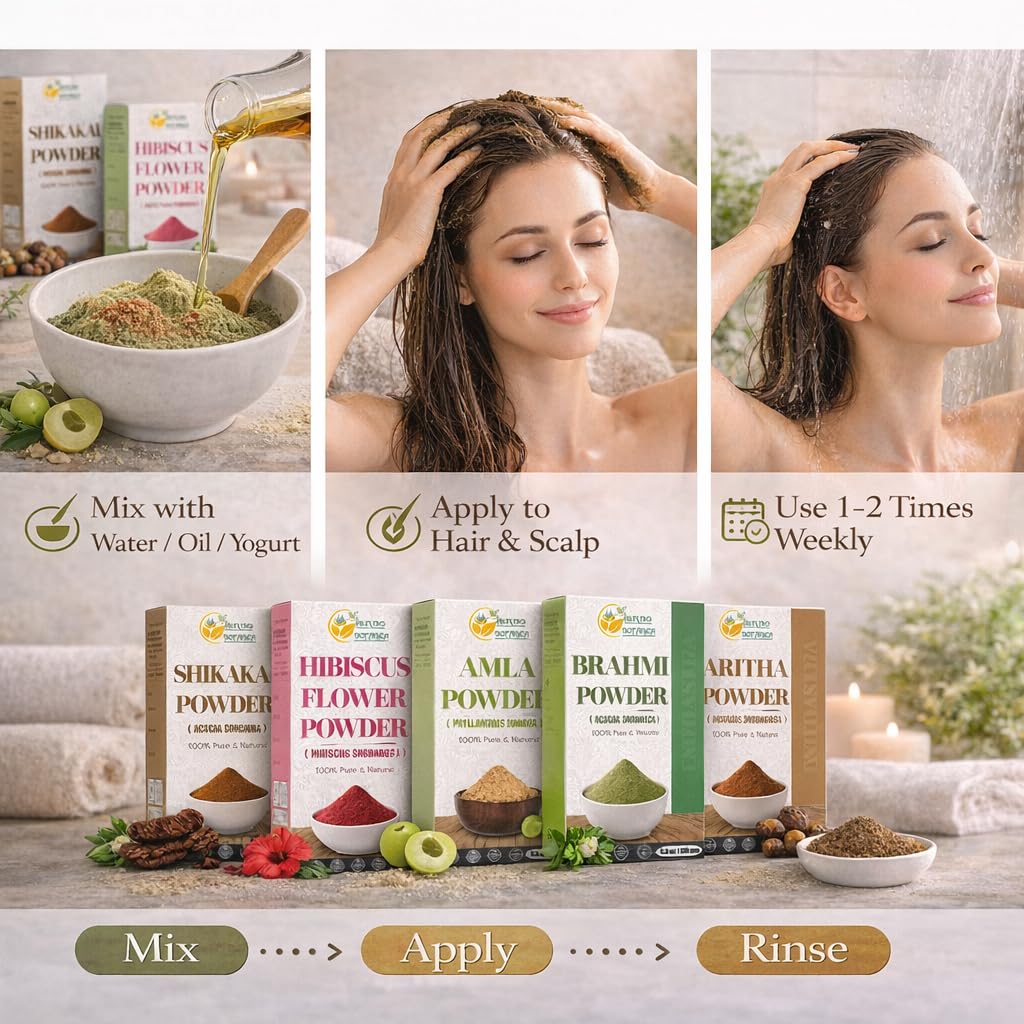 Herbs Botanica Herbal Hair Mask Combo Brahmi, Reetha (Aritha), Shikakai, Hibiscus, Amla Powder 5.3 oz Each Total 1.65lbs For Hair Growth, Scalp Health