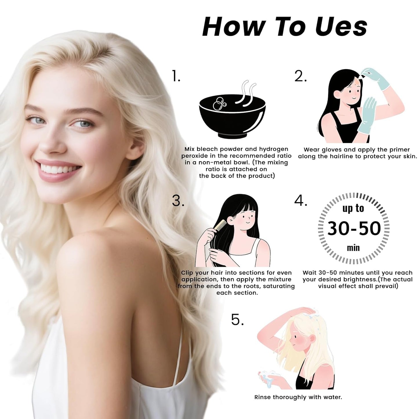 Professional Hair Bleach Powder - Mild Formula for Quick Color Removal & Highlights | 45g (1.5 oz)