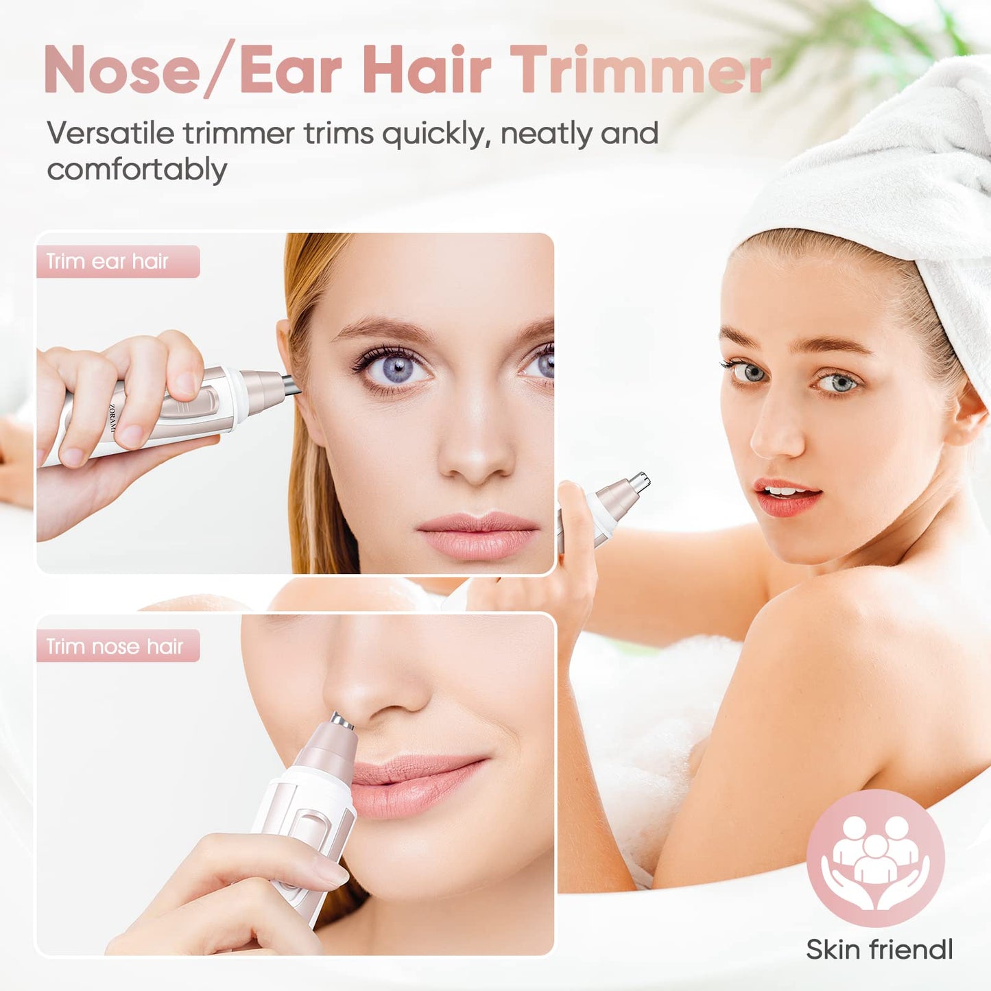 ZORAMI Ear and Nose Hair Trimmer Clipper - 2025 Professional Painless Hair Trimmer Black & Pink