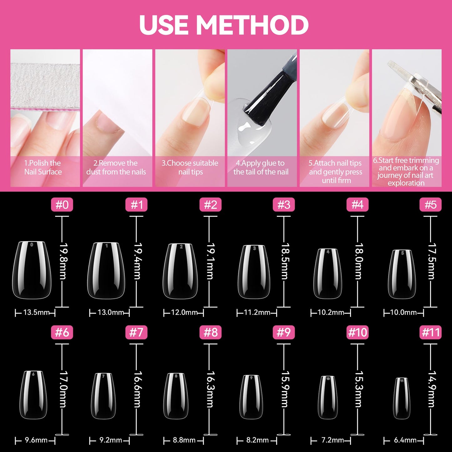 UNA GELLA Short Coffin Nail Tips 216pcs Short Coffin Gel Nail Tips 12 Sizes Full Cover Soft Gel Clear Fake Nails Extension for Home DIY Salon