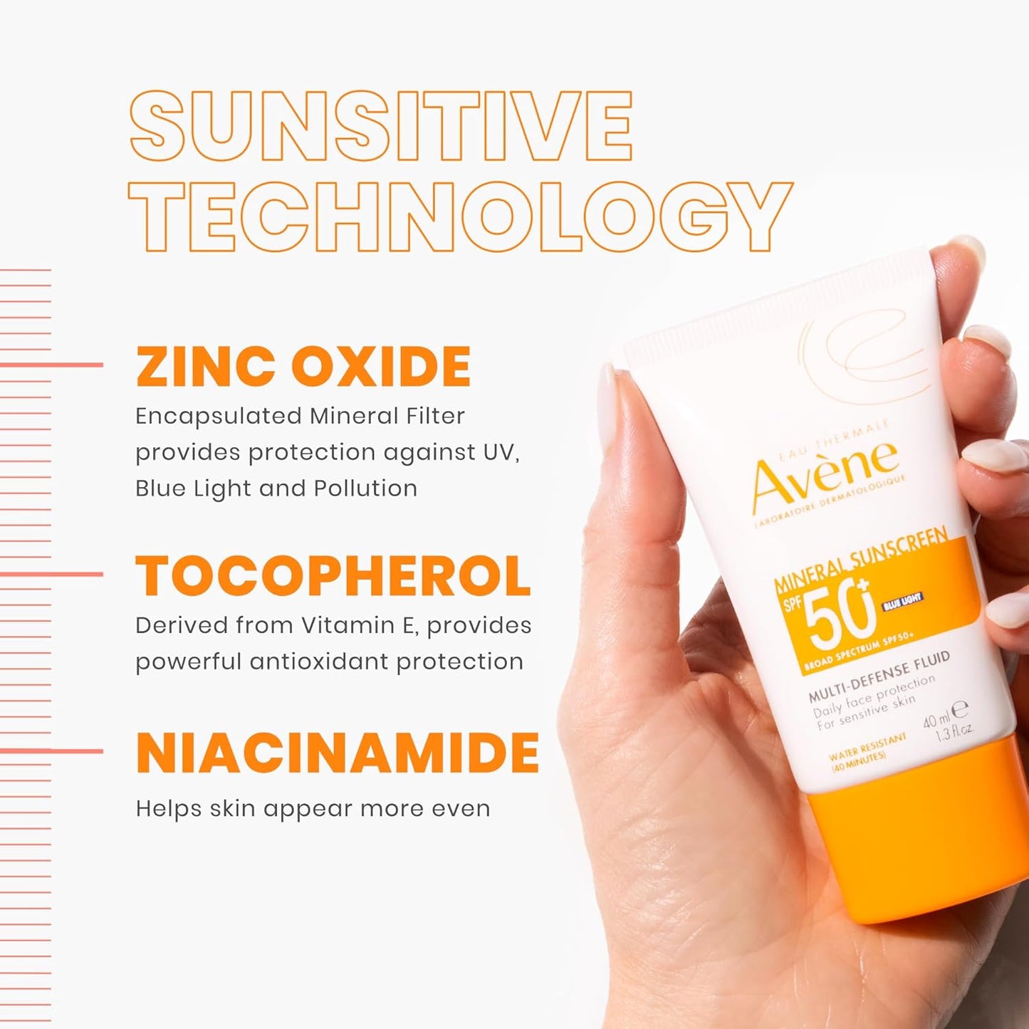 Avène Mineral Sunscreen SPF 50 - Lightweight Multi-Defense Fluid for All Skin Types