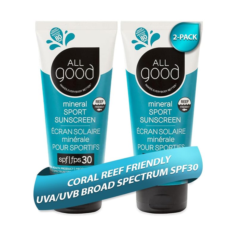 All Good Sunscreen - SPF 30+ Sport Mineral Lotion | Reef Friendly, Water & Sweat Resistant, 2-Pack (3 oz)