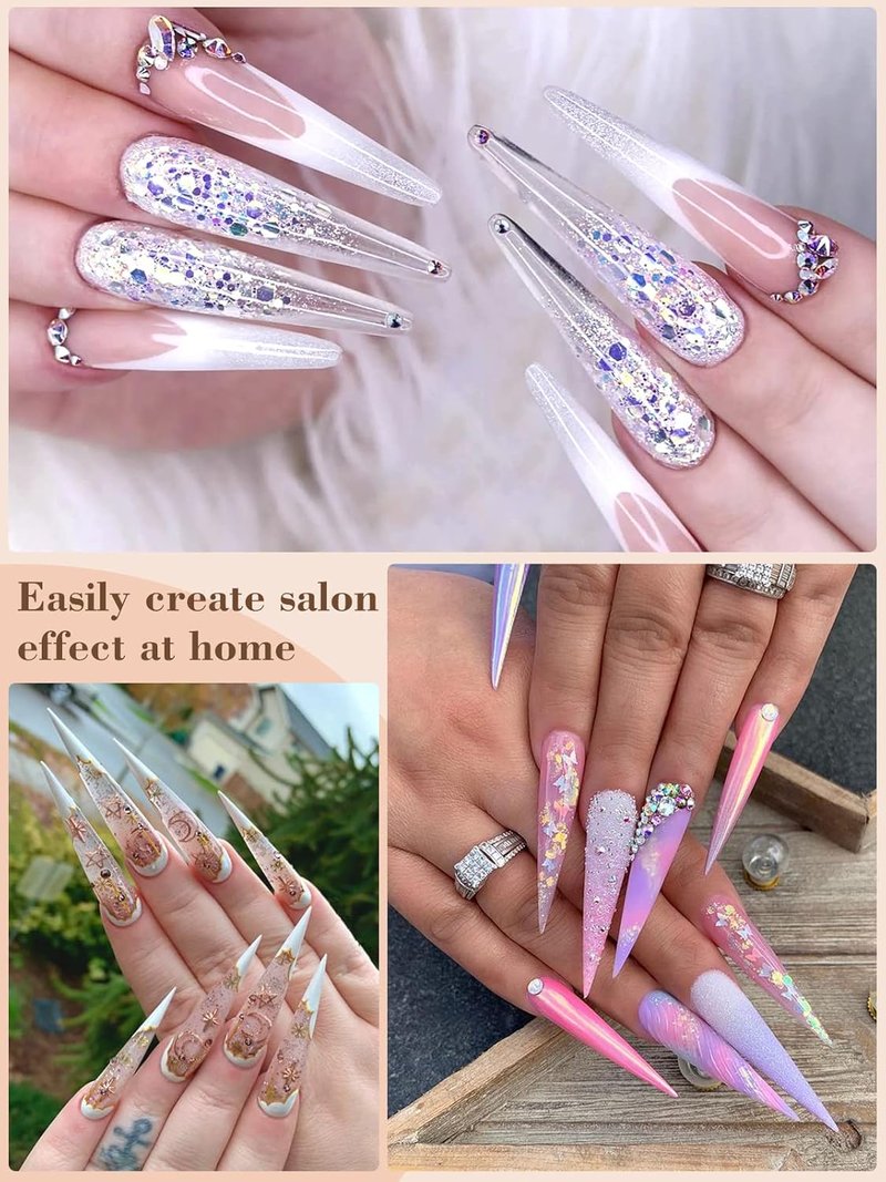 Stiletto Nail Tips - 500 Pcs XL Long Clear Acrylic False Nails | Half Cover Tapered Square for DIY Nail Art (10 Sizes)