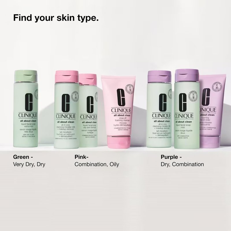 Clinique 3-Step All About Clean Liquid Gentle Facial Cleanser Soap | Face Wash For Dry Combination Skin | Type 2, 13.5 Fl Oz