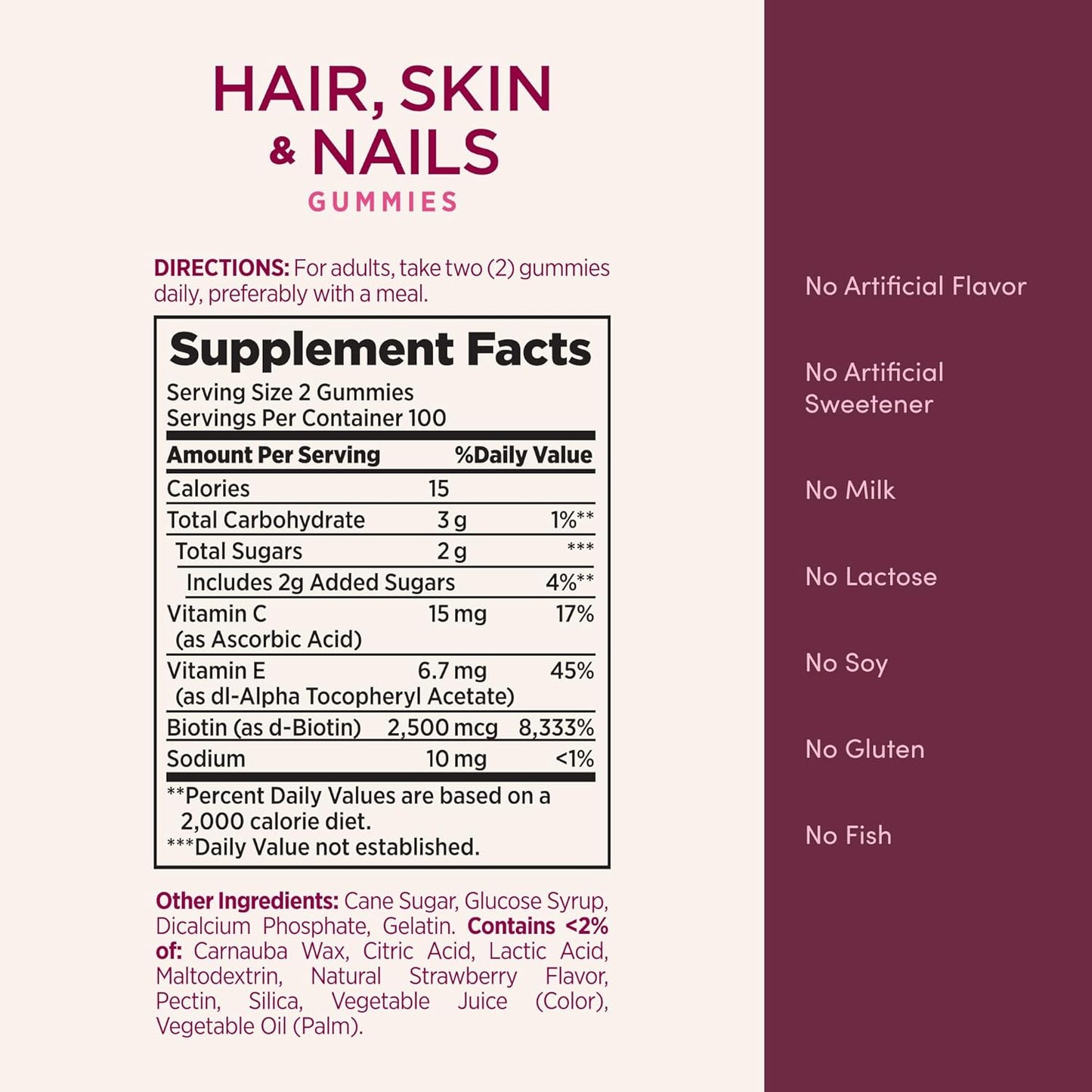 Nature's Bounty Hair, Skin & Nails Gummies - Biotin 2500 mcg, Strawberry Flavor | 200 Count