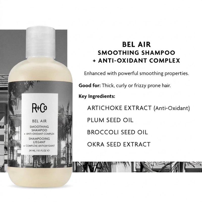 R+Co Bel Air Smoothing Shampoo – Anti-Oxidant Complex for Smooth, Frizz-Free Hair for All Hair Types – UV Protection, Shine & Hydration – Sulfate-Free, Vegan & Cruelty-Free – 8.5 oz