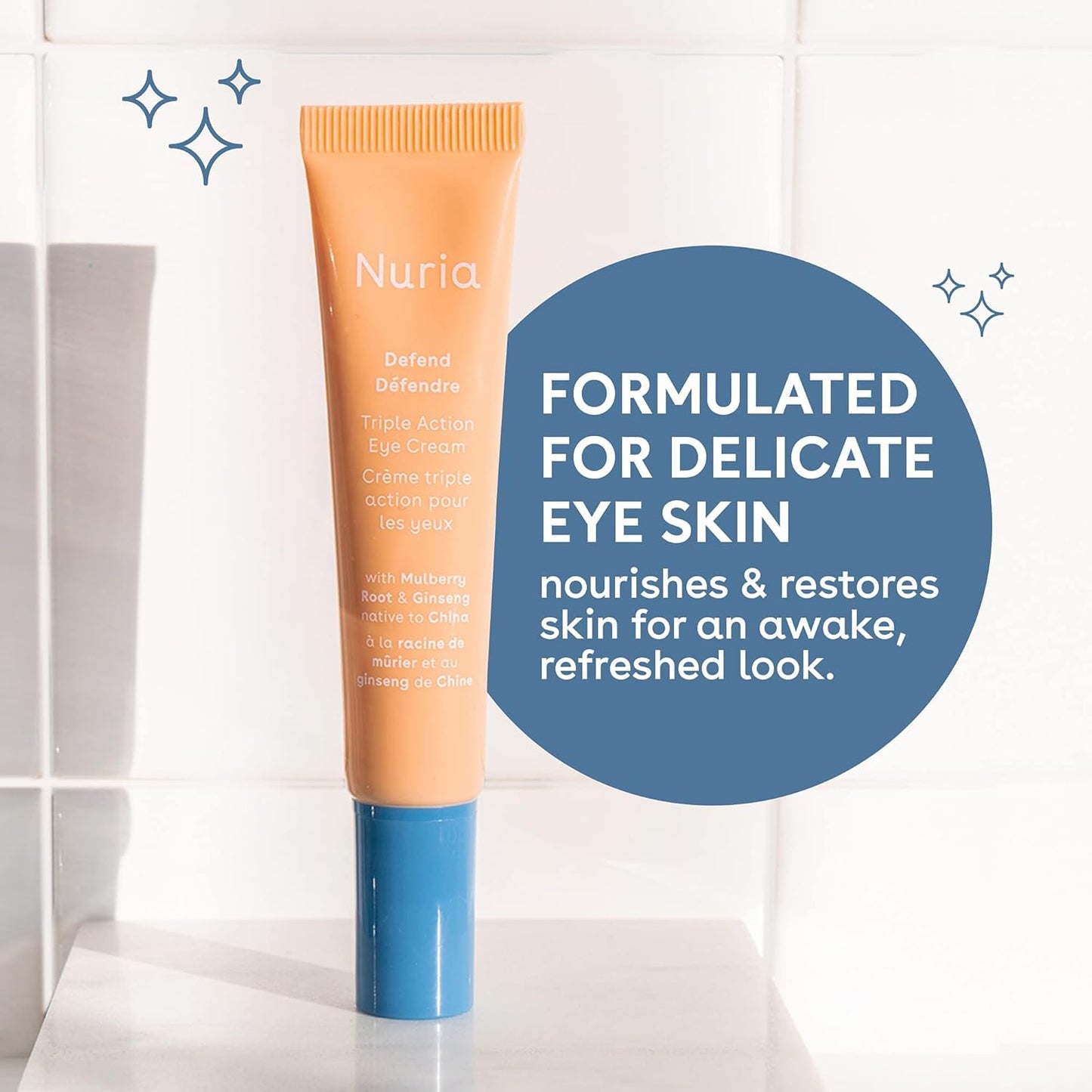 Nuria Defend Triple Action Eye Cream - Reduce Dark Circles & Puffiness | Nourishing Ginseng & Mulberry, 15mL/0.5 fl oz