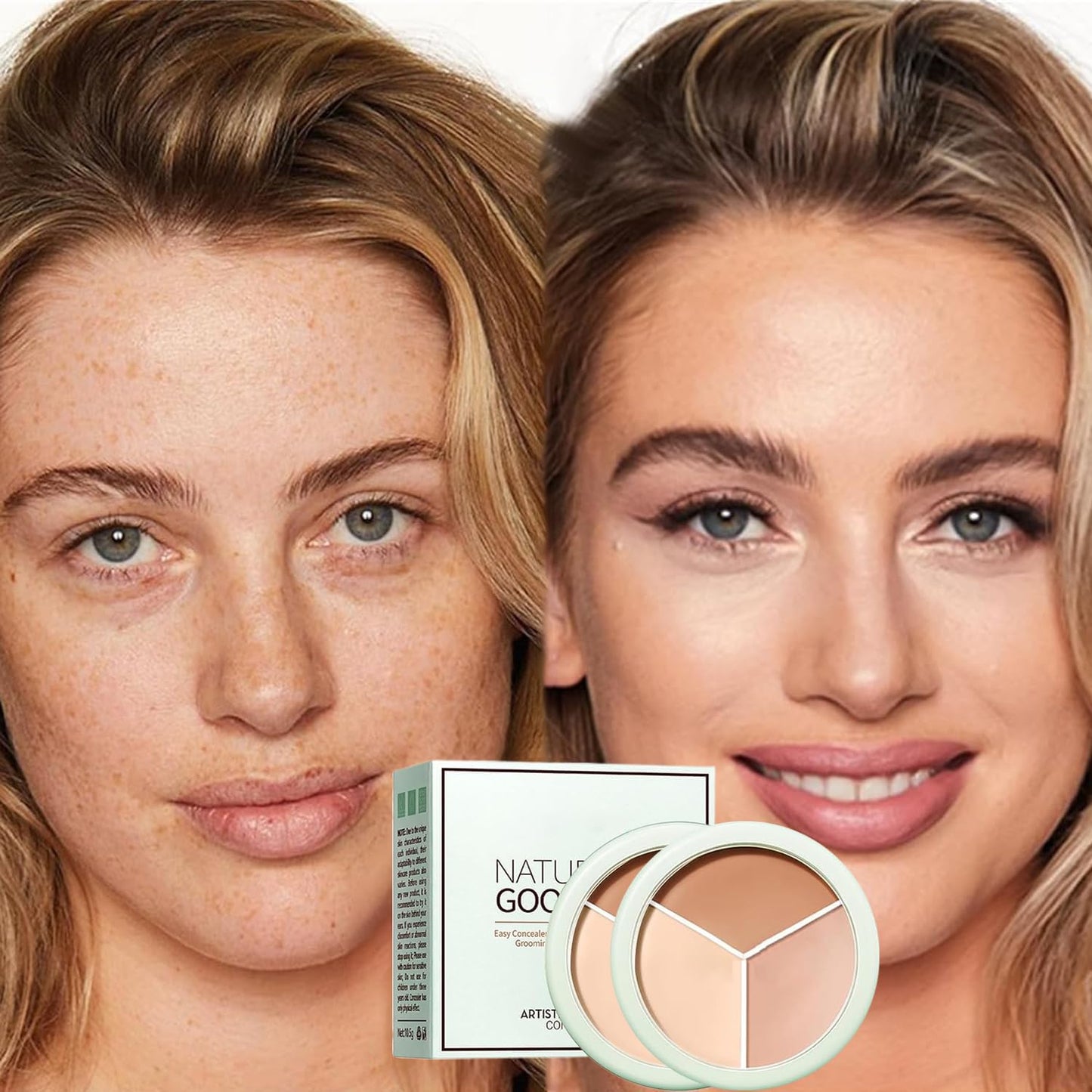 Artistic Tri Color Concealer Palette Waterproof Tri Color Foundation Cover Full Coverage Face Concealer Makeup Highlight Contour Palette (2 Pack)