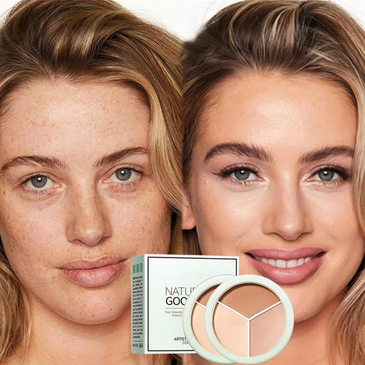 Artistic Tri Color Concealer Palette Waterproof Tri Color Foundation Cover Full Coverage Face Concealer Makeup Highlight Contour Palette (2 Pack)