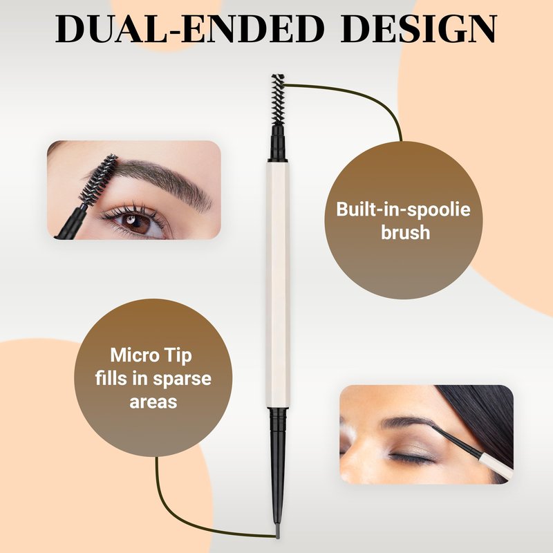 Eyebrow Pencil Make Up for Women - Long-lasting and Waterproof Eyebrow Pencil by Lauren Cruz - Dual-Ended Eyebrow Pen with Micro-tip and Spoolie -Fuller Look Brow Pencil - Brunette