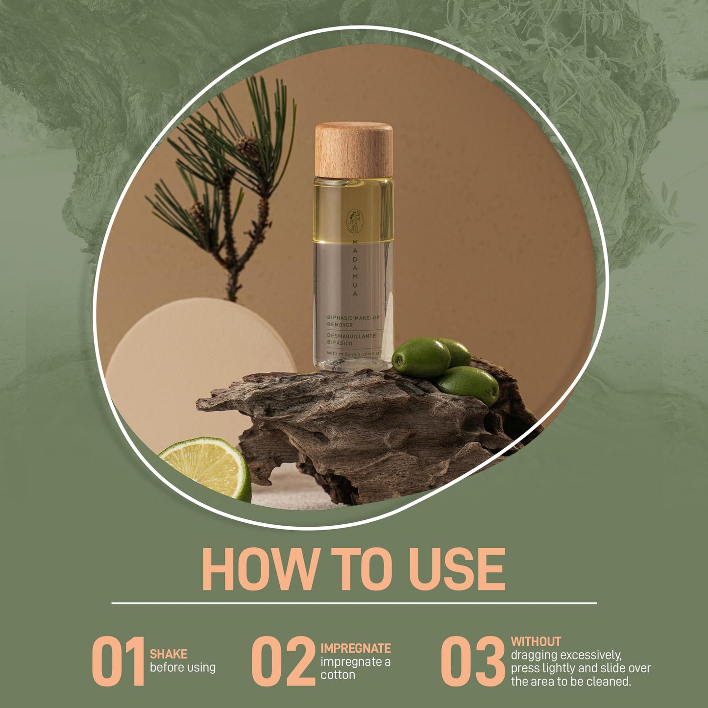 Biphasic Waterproof Eye Makeup Remover - Millennial Olive Oil Based Gentle Natural & Organic Mascara Remover, Travel Size & Liquid, Moisturizing Care Eye Make up Removal Liquid for Sensitive Skin