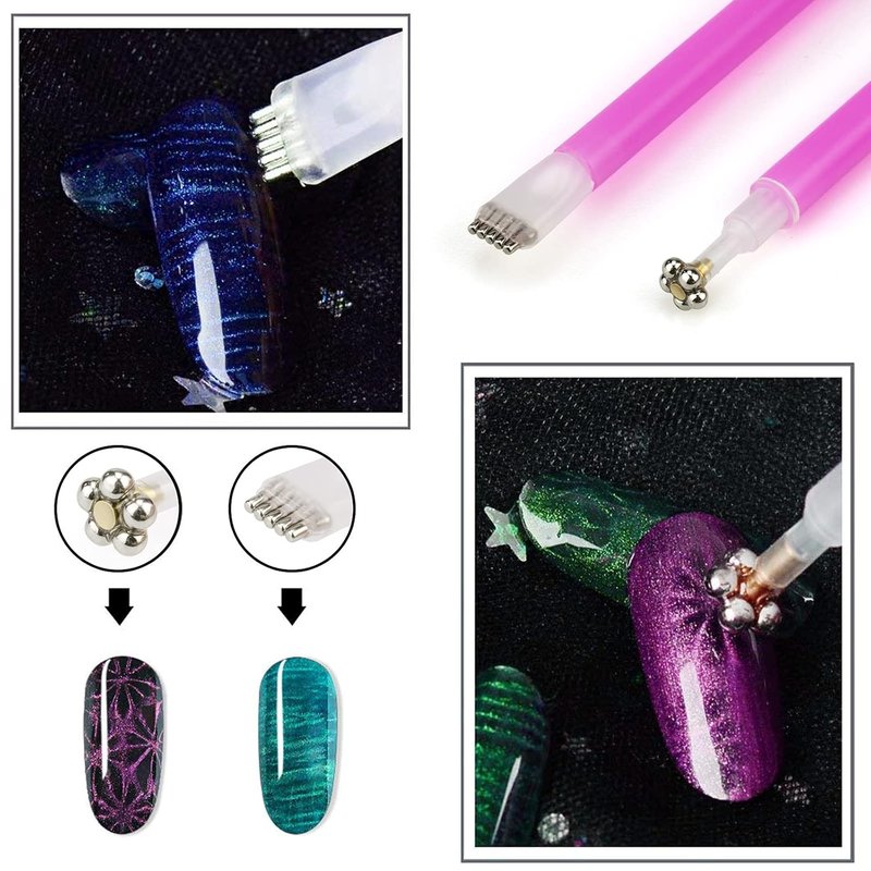 Magnet Nail Art Polish Tool Set - 17 Piece Cat Eye Gel Polish Kit for DIY & Salon Use | 3D Magnetic Tools