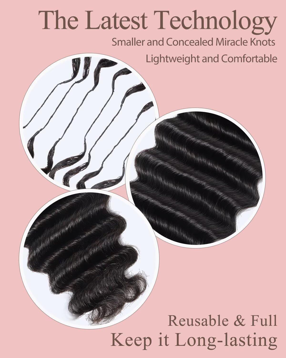12A Human Crochet Hair for Boho Braids 3 Bundles 14 Inch 100g Deep Wave Braiding Hair for Bohemian Knotless Braids 100% Unprocessed Brazilian Virgin Miracle Knots Crochet Hair Natural Color