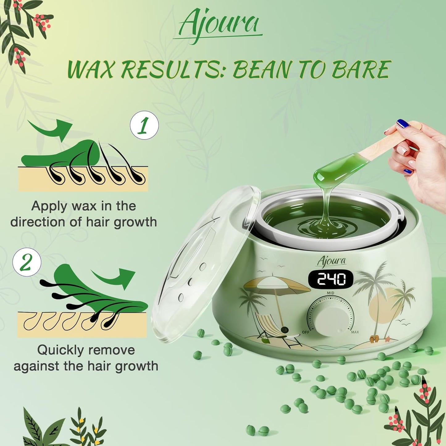 Digital Wax Warmer Kit - 10-Minute Quick Heat Hair Removal System with Precision Temp Control | Includes 30 Wax Sticks, Light Green