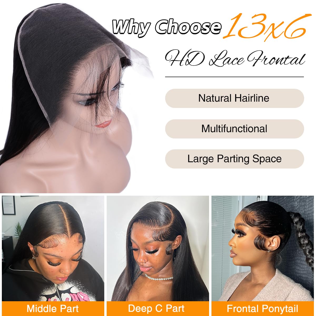 Anknia Skinlike 2x6 HD Lace Closure Straight Virgin Remy Human Hair Lace Frontal Closure Pre Plucked Natural Hairline Natural Black (2x6 HD Lace Closure-Straight, 14 Inch)