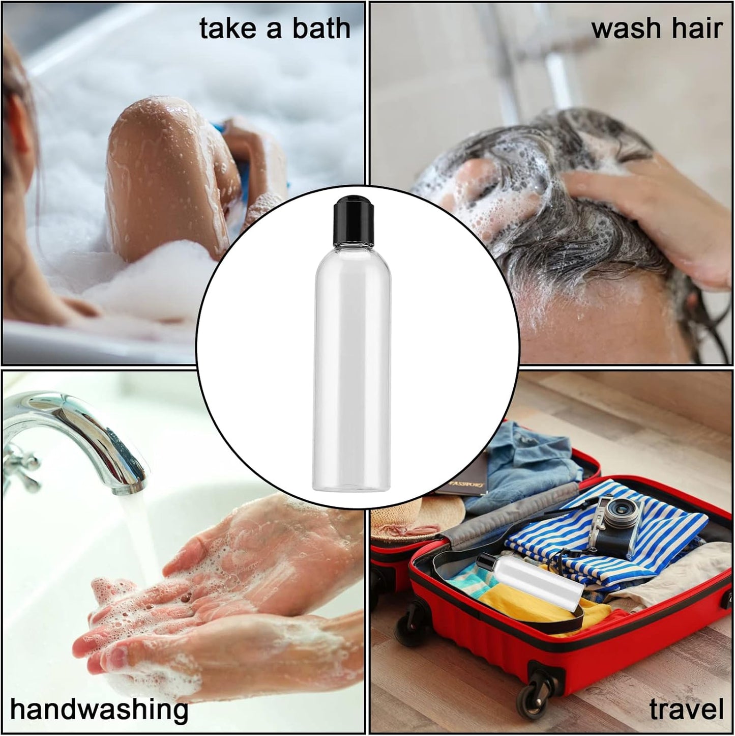 8 Oz Plastic Bottles - 40 Pack Clear Refillable Travel Squeeze Lotion Containers | Disc Top Caps for Shampoo & Creams