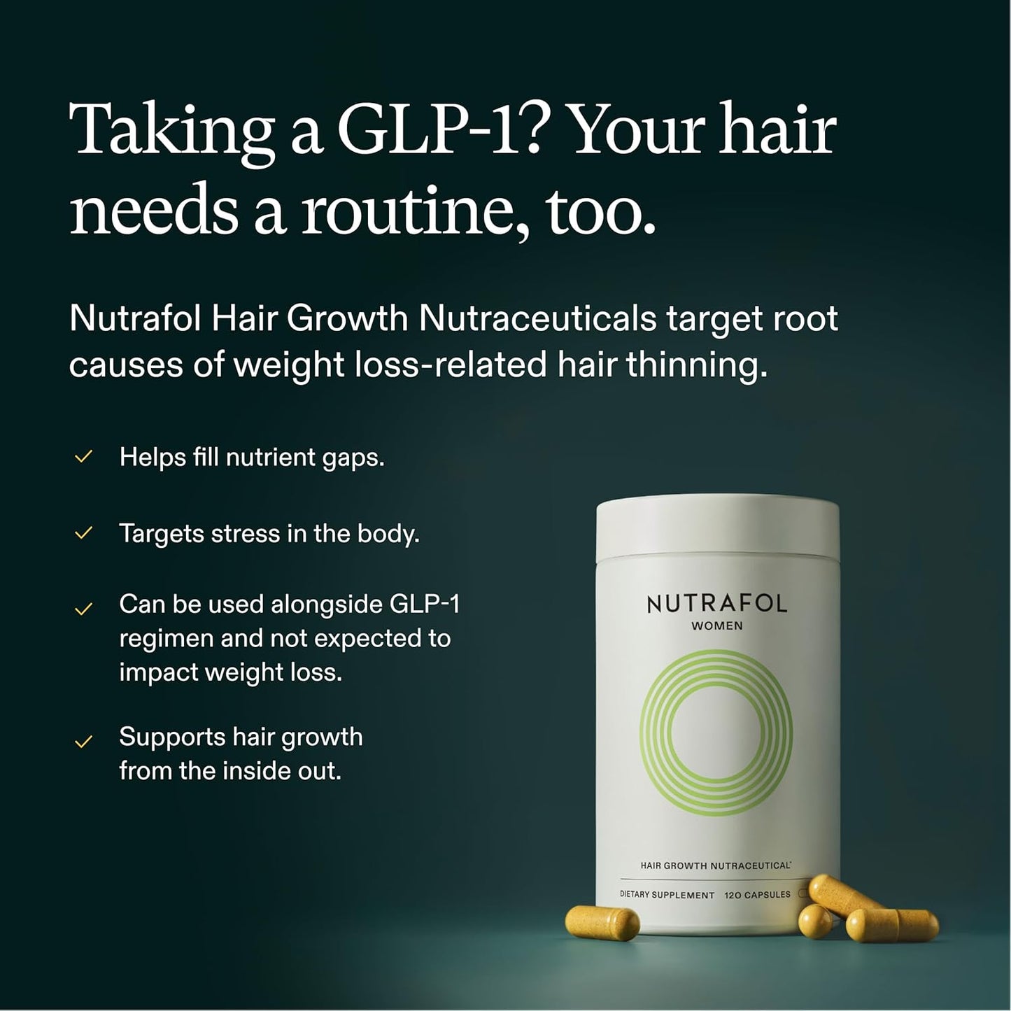 Nutrafol Women's Hair Growth Supplements - Clinically Proven Formula for Thicker, Stronger Hair | 1 Month Supply