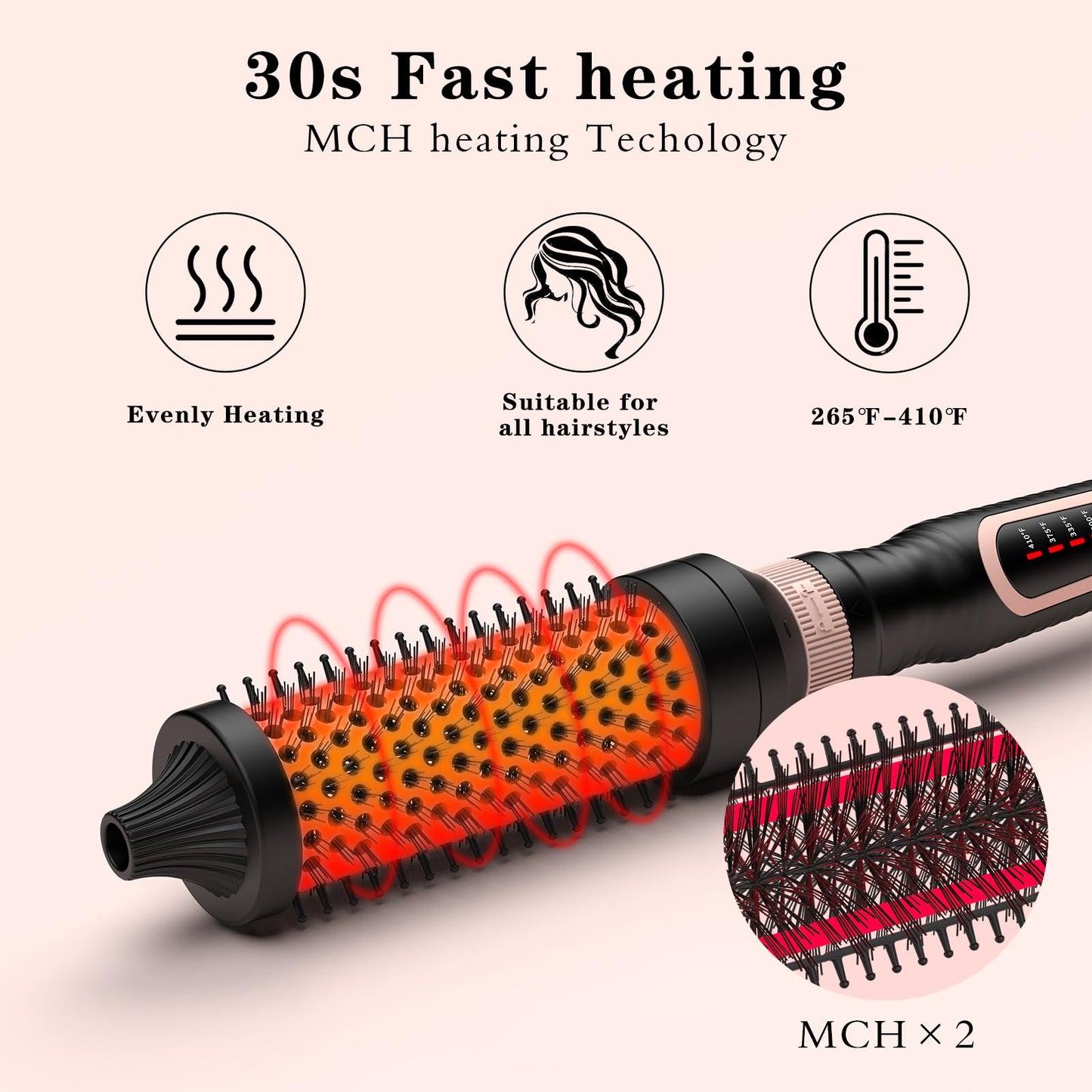 Thermal Brush 3 in 1 Set Ionic Heated Round Curling Create Volume & Smoother Hair Style for Fully Dried Hair Ceramic Fast Heating Curling Iron Brush with Temperature (Black)