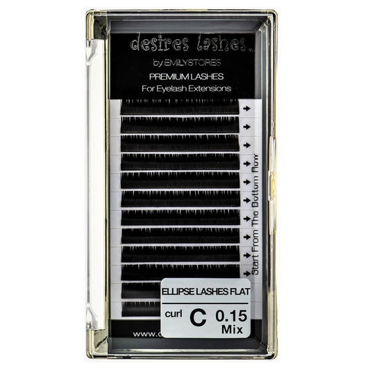 Ellipse Eyelashes | 0.15mm Thickness C Curl Flat Lash Extensions - Mixed Sizes 8-14mm, Soft Volume