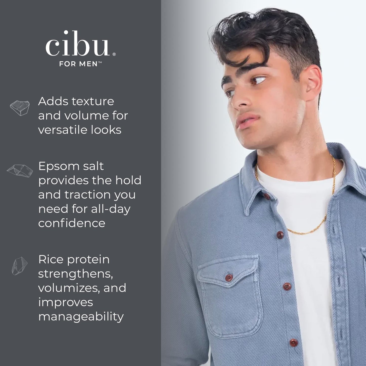 CIBU for Men Texture Grip Foam 6oz - Hair Styling Foam for Long Lasting Hold, Texture, and Volume While Keeping a Healthy Hair - Ideal for Messy, Sleek, and Casual Hair