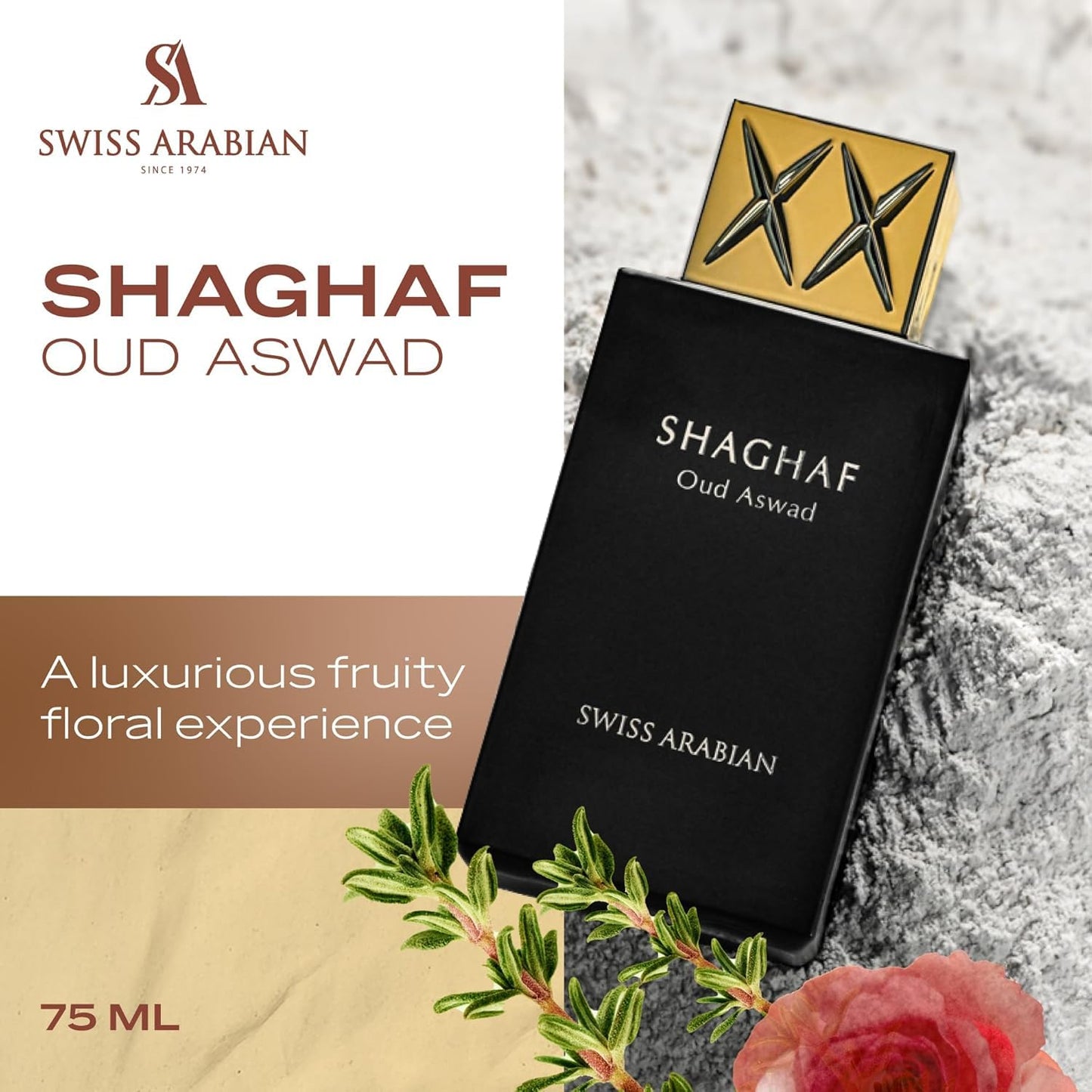 Swiss Arabian Shaghaf Oud Aswad | Oriental Woody Eau de Parfum 75ml – 2.5 Oz | Long-Lasting Unisex Arabic Oud Fragrance for Men & Women | Luxury Arabic Perfume for Fall & Winter