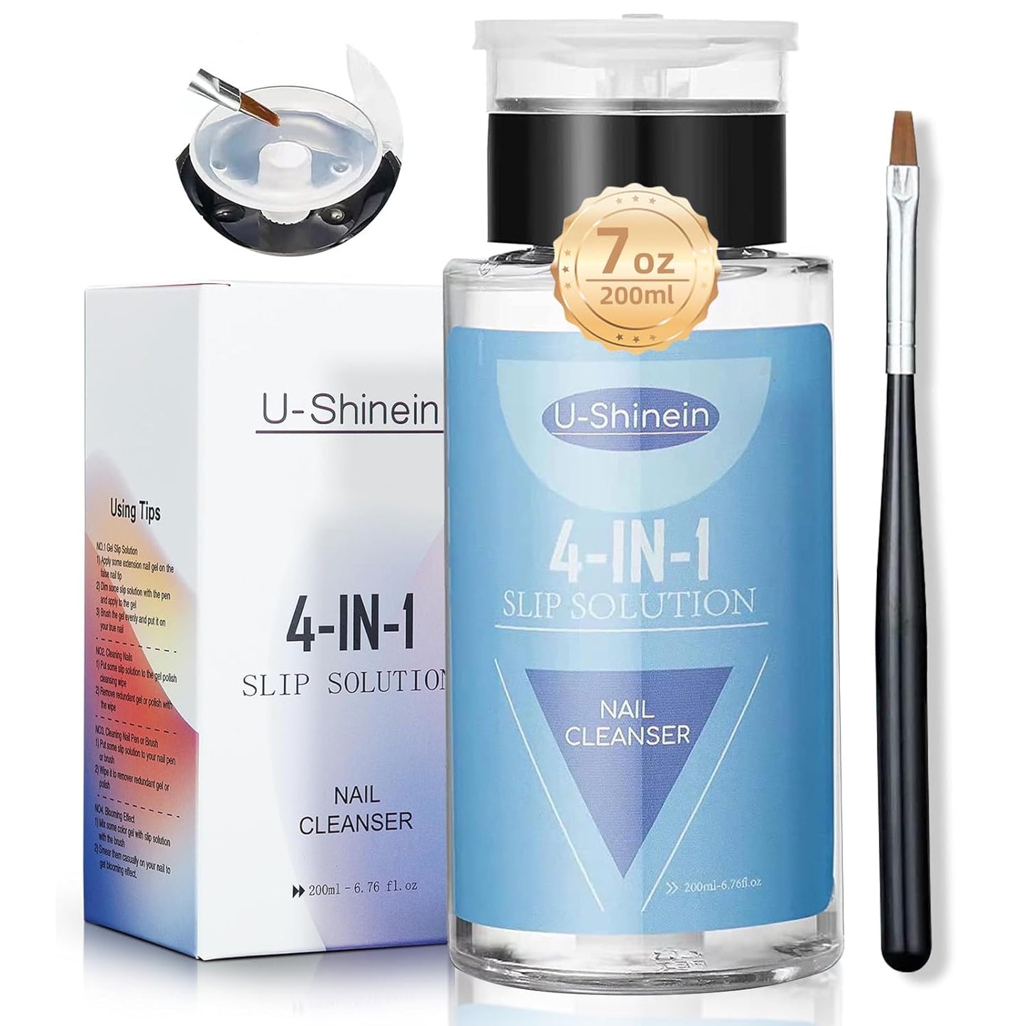 Nail Slip Solution 200ml - 4-in-1 Poly Nail Gel Builder Liquid | Nail Cleaner & Remover with Brush